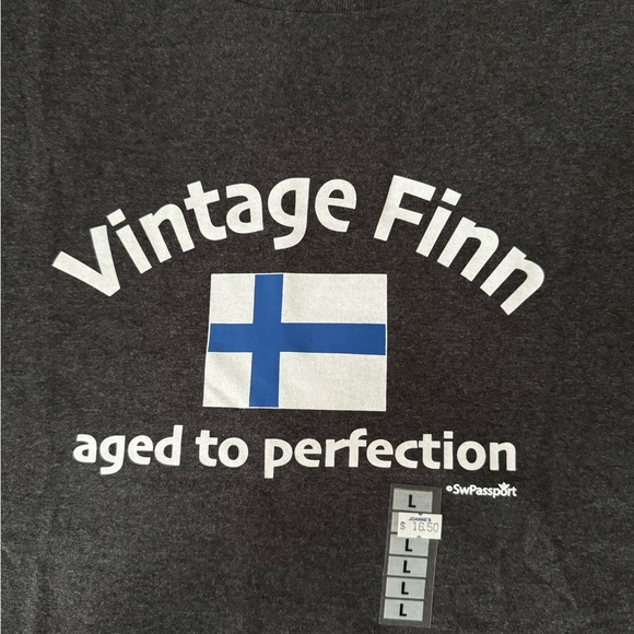 Grey T-shirt with Slogan ‘Vintage Finn Aged to Perfection’ Size L NWT - Picture 3 of 6